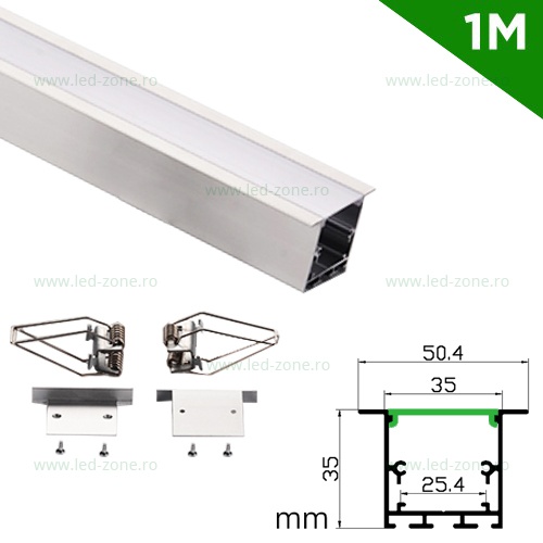 Profil Aluminiu Incastrat Dispersor Mat Clipsuri 1M 25.4MM