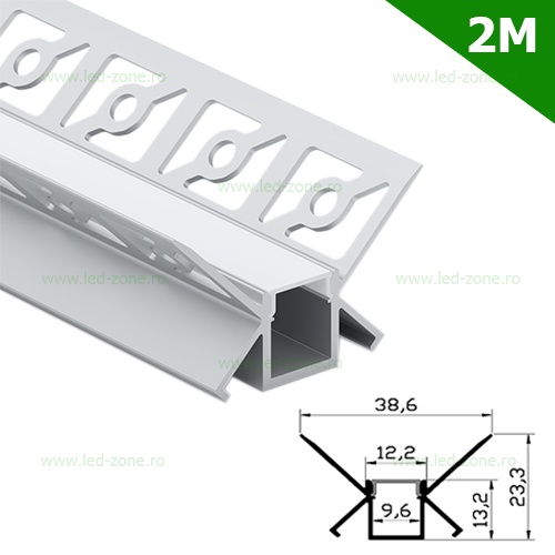 Profil Aluminiu Incastrat Sub Tencuiala 2M Colt Interior 9.6MM LZ9552