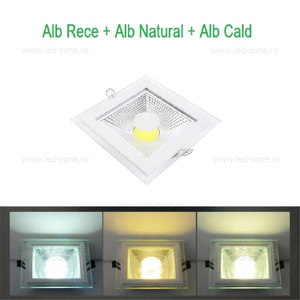 Spot LED 12W Patrat COB Sticla 3 Functii