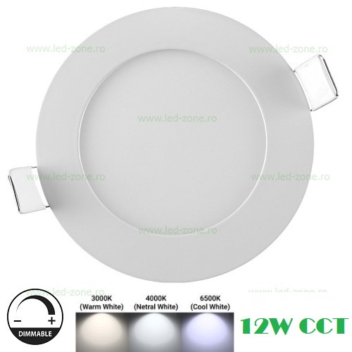 Spot LED 12W Rotund Alb Incastrat Dimabil 3 Functii CCT IP44