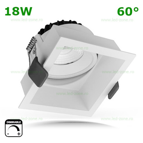 Spot LED 18W COB Patrat Mobil 60 Grade Alb Dimabil