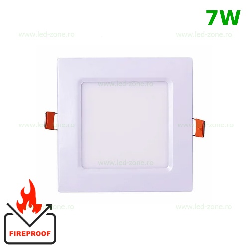 Spot LED 7W Patrat Alb Ignifug
