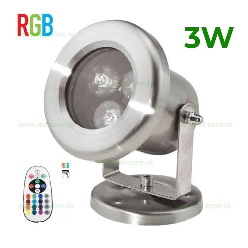 Spot LED Exterior 3x1W Rotund RGB 12V Submersibil cu Telecomanda
