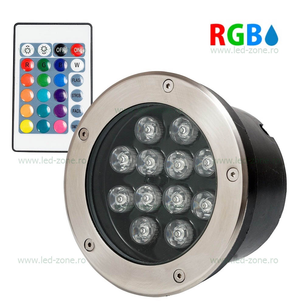 Spot LED Exterior Incastrabil 12x1W Rotund RGB Telecomanda 220V