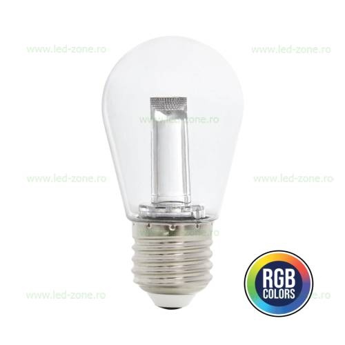 Bec LED E27 1W Glob Clar RGB