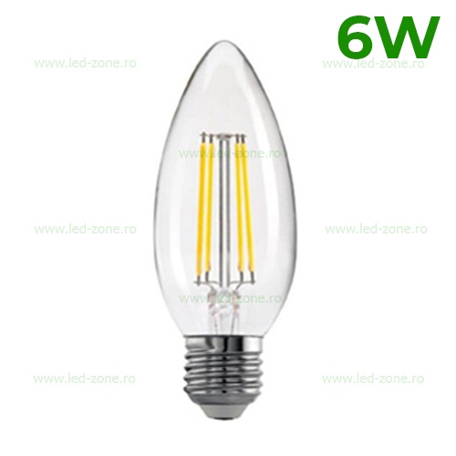Bec LED E27 6W Filament Lumanare Clar