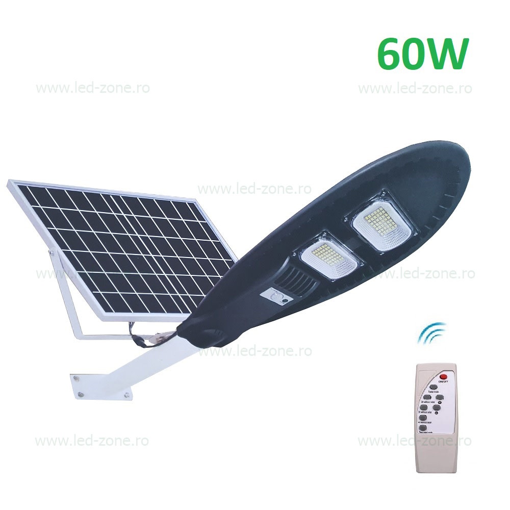 Lampa LED Iluminat Stradal 60W SMD Solara Ovala cu Suport si Telecomanda