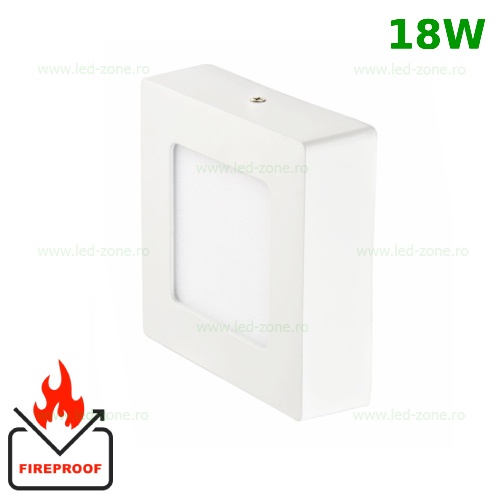 Spot LED 18W Patrat Alb Aplicat Ignifug