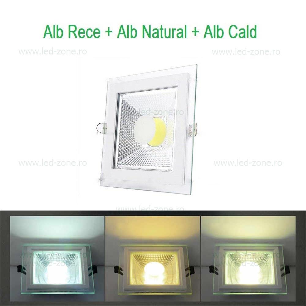 Spot LED 18W Patrat COB Sticla 3 Functii