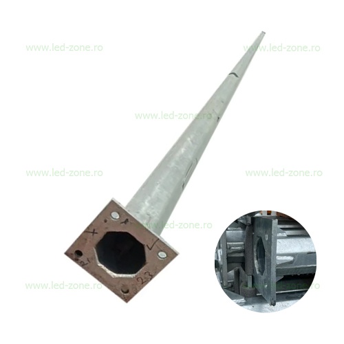 Stalp Iluminat Octogonal Galvanizat 6M cu Flansa 160/240 2B
