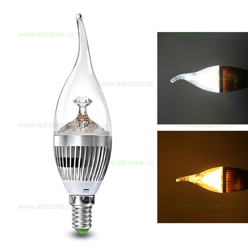 Bec LED E14 3W Flacara Clar Argintiu