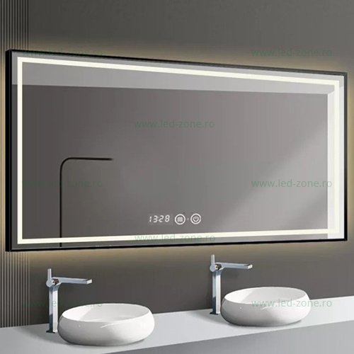 Oglinda Baie LED 100x65cm Touch Ceas Dezaburire LZJ17