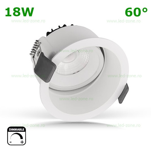 Spot LED 18W Rotund Mobil 60 Grade Alb Dimabil
