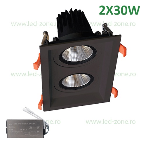 Spot LED 2X30W Dreptunghiular Negru Emergenta