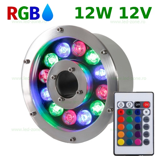 Spot LED Fantana 12x1W Rotund RGB 12V Submersibil