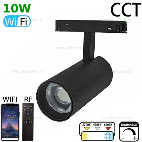 Spot LED Magnetic 10W Cilindric Negru CCT RF WIFI