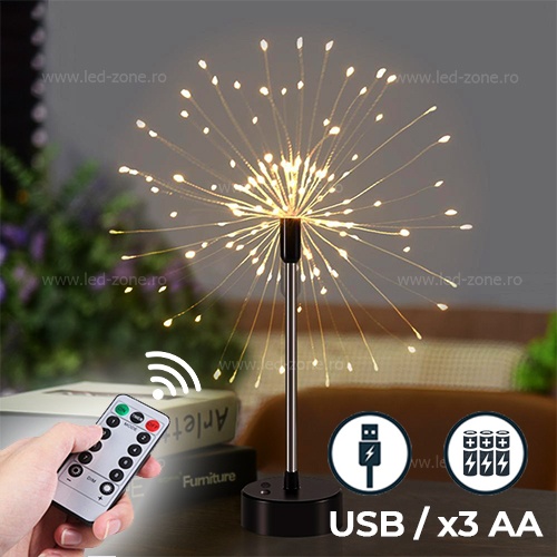 Instalatie LED Artificii cu Telecomanda Alimentare Baterii sau USB