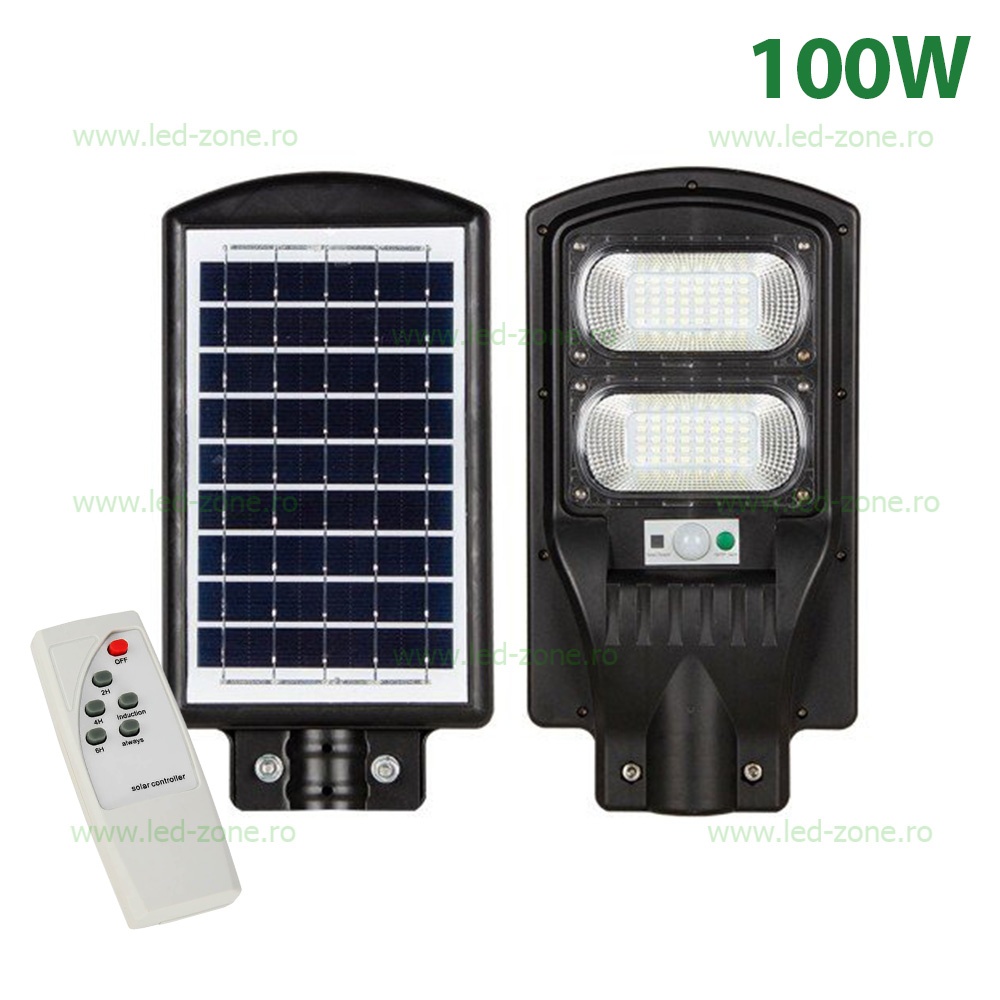Lampa LED Iluminat Stradal 100W Solara cu Senzor Miscare si Telecomanda GRAND