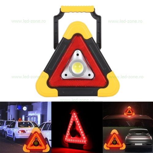 Proiector LED 1xCOB De Avertizare Triunghi Solar si Acumulator