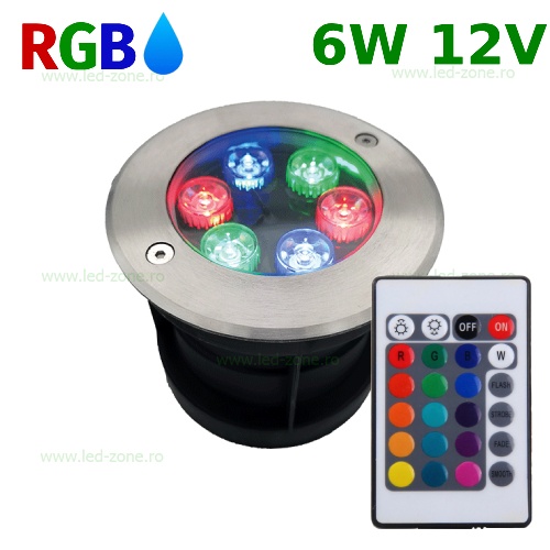 Spot LED Exterior Incastrabil 6x1W Rotund RGB 12V Submersibil