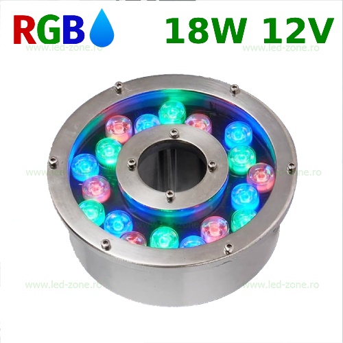 Spot LED Fantana 18x1W Rotund RGB 12V Submersibil