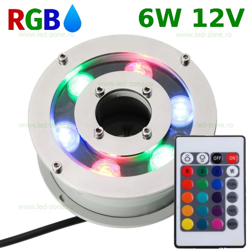 Spot LED Fantana 6x1W Rotund RGB 12V Submersibil