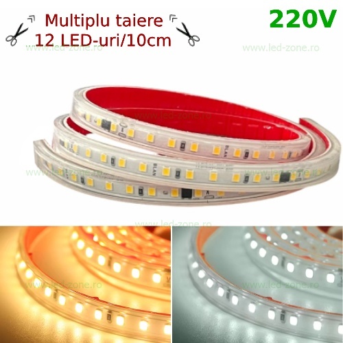 Banda LED 2835 120 SMD/ML 220V Autoadeziva Taiere 10cm
