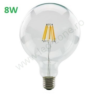 Bec LED E27 8W Filament Glob Clar G125