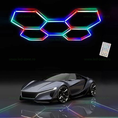 Set 5 Hexagoane LED Honeycomb RGB Digitale Tuburi 460mm Premium