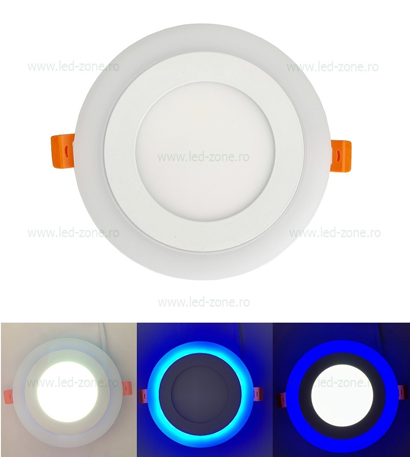 Spot LED 9W Rotund Alb Rece Contur Albastru
