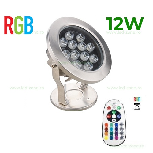 Spot LED Exterior 12x1W Rotund RGB 12V Submersibil cu Telecomanda