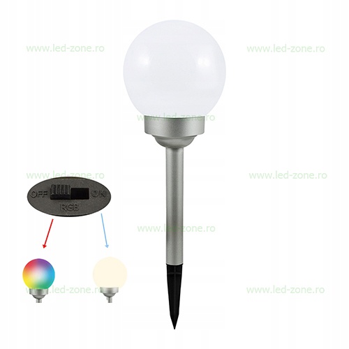 Stalp LED Gradina Solar Glob D300mm RGB sau Alb Cald