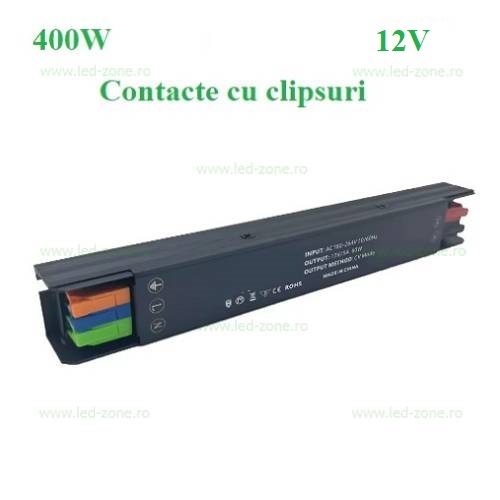 Sursa Alimentare Banda LED 12V 400W Slim Aluminiu si Clipsuri