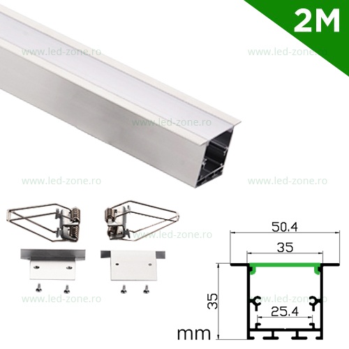 Profil Aluminiu Incastrat Dispersor Mat Clipsuri 2M 25.4MM
