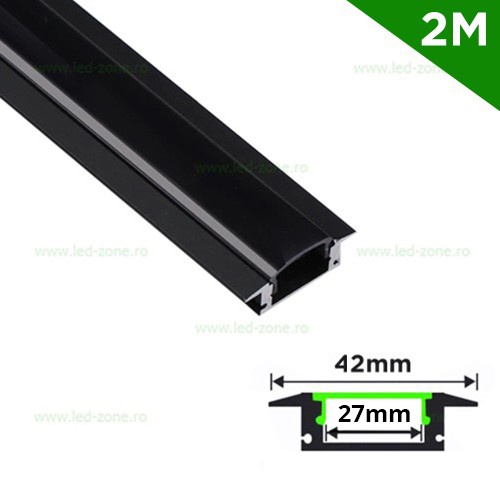 Profil Aluminiu Incastrat Negru Dispersor Negru 2M 27MM
