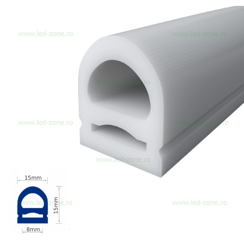 Profil Flexibil Aplicat Silicon Mat Semirotund 15x15mm