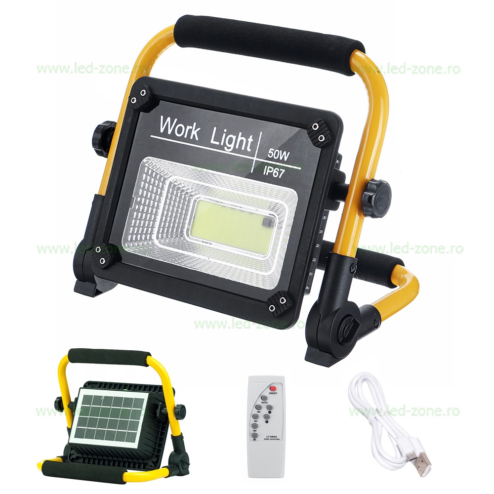 Proiector LED 50W COB Acumulator USB Solar