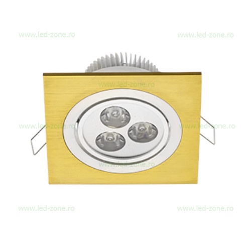 Spot LED 3x1W Patrat Mobil Auriu 220V