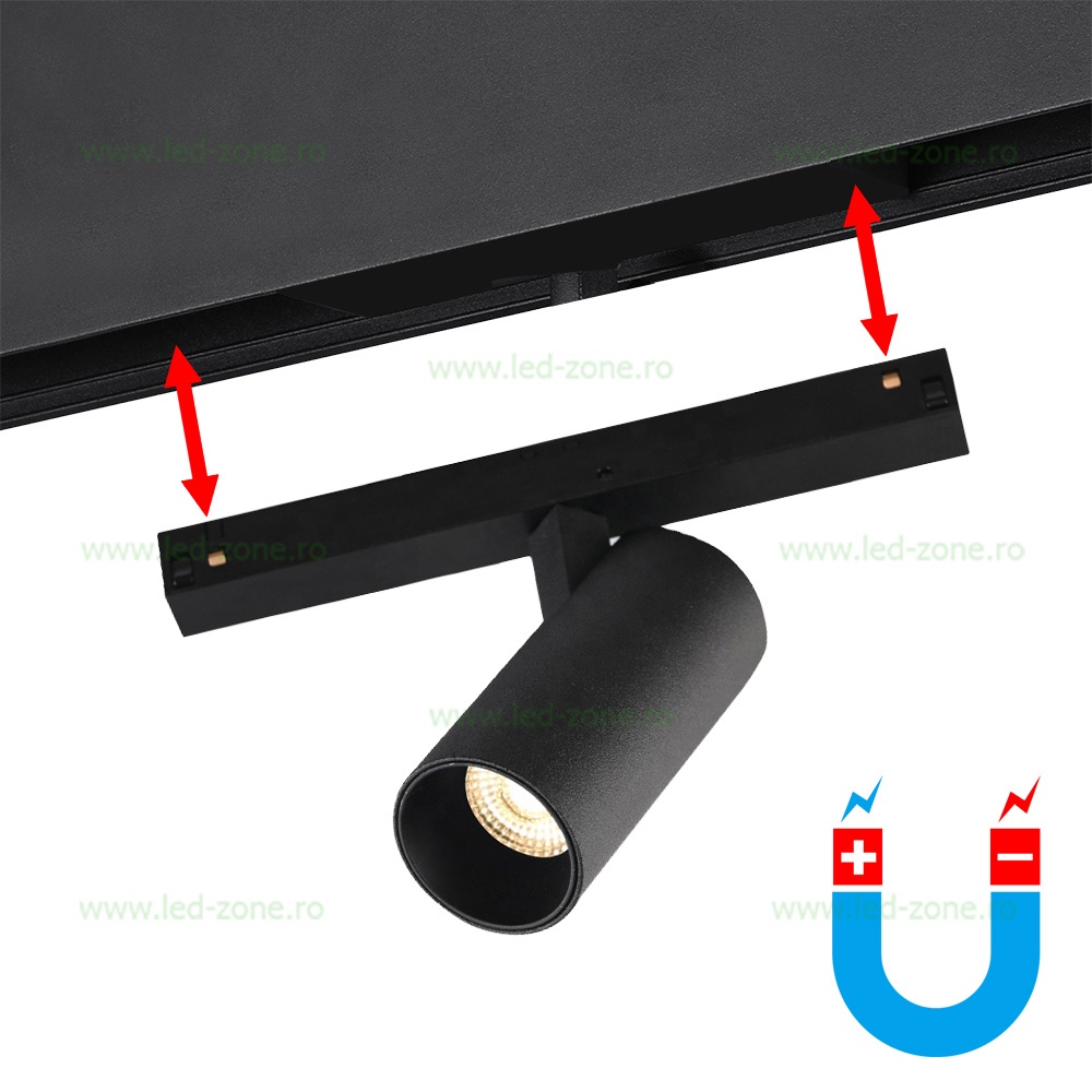 Spot LED Magnetic 20W Cilindru Reglabil Negru