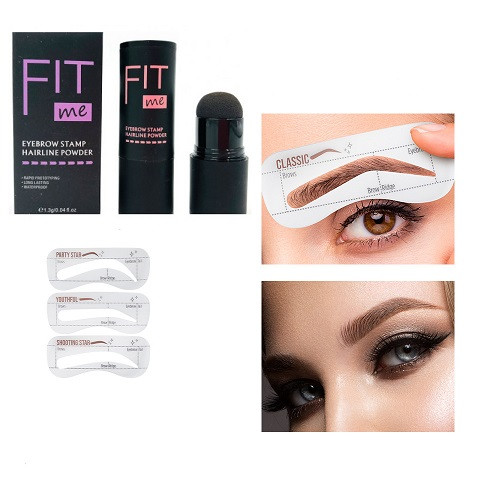 Stampila sprancene, fit me, eyebrow stamp, 3 sabloane incluse, brown