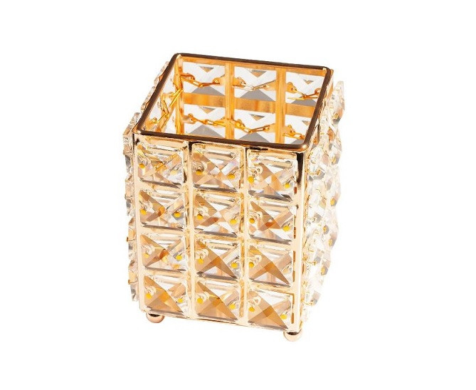 Suport pensule machiaj, luxorise, crystal makeup organizer, gold