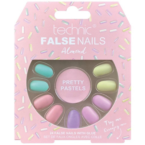 Set 24 unghii false, technic, false nails, squareletto, pretty pastels, adeziv inclus