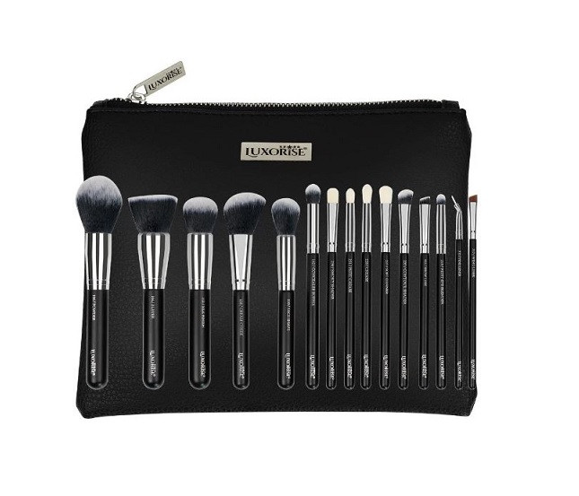 Set 15 pensule machiaj, luxorise, silver, borseta inclusa