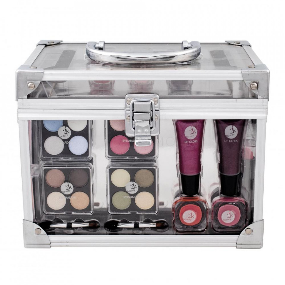 Trusa machiaj, 2k beauty, geanta transparenta beauty case inclusa