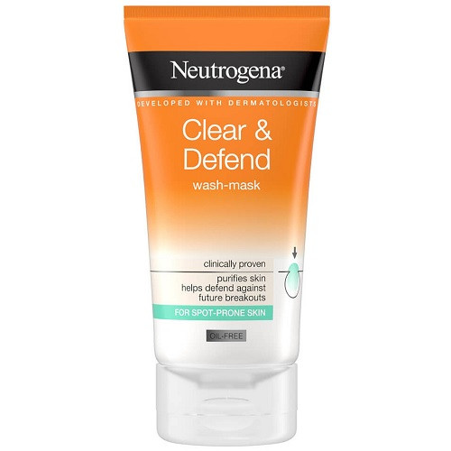 Lotiune de curatare si masca pentru ten predispus la pete, Neutrogena Clear & Defend 2in1 Wash Mask, 150 ml