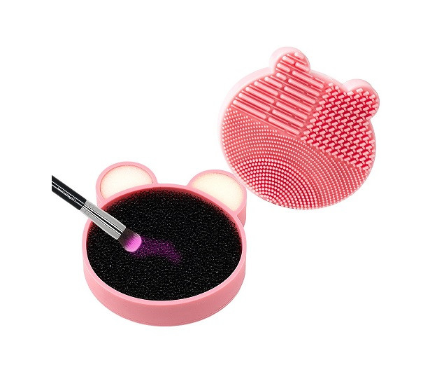 Accesoriu curatare pensule, makeup, silicon teddy bear, roz