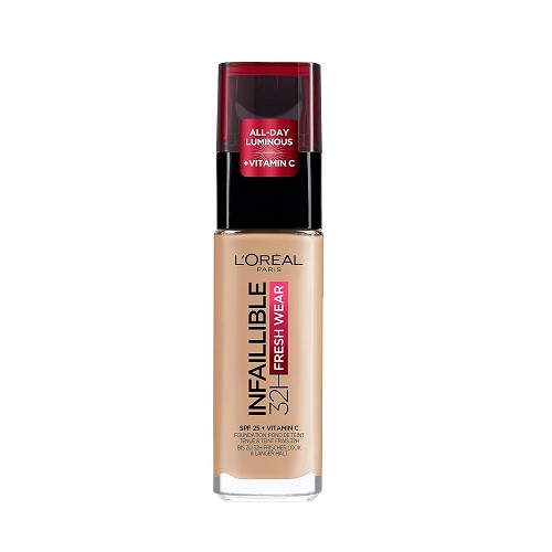 Fond de Ten Rezistent la Transfer, Loreal Paris, Infaillible 32H Fresh Wear, SPF 25, Vitamina C, 145 Beige Rose, 30 ml