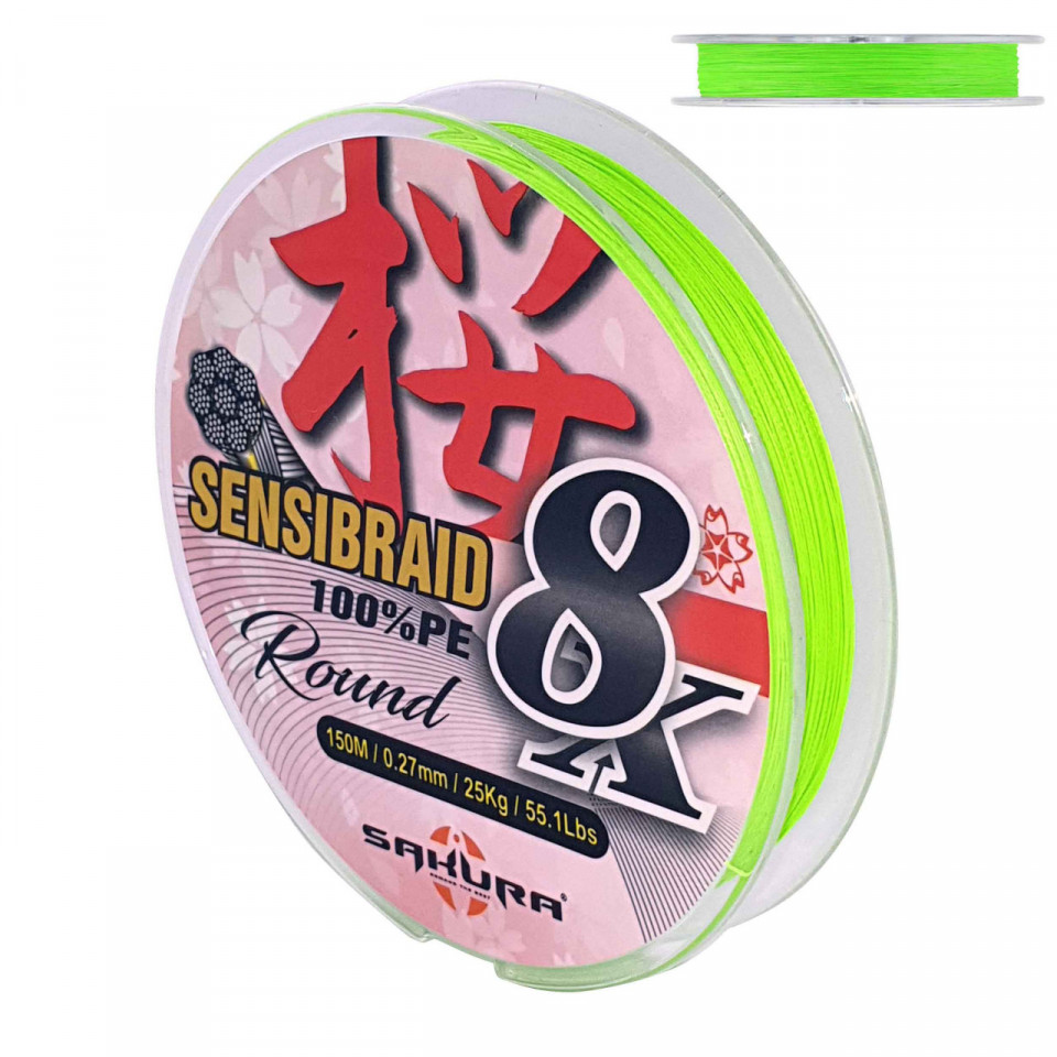 Fir Sakura Sensibraid 8X 0.12mm 9kg 150m Chartreuse