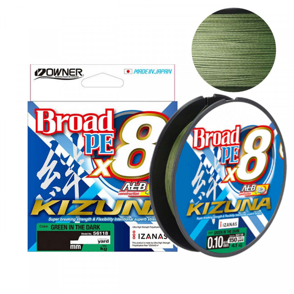 Fir Owner Kizuna X8 Broad 0.12mm 5.40kg 135m Green in the Dark