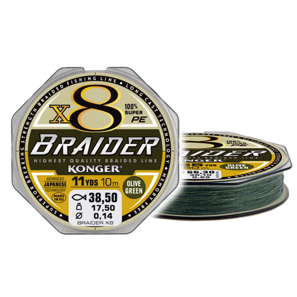 Fir Textil Konger Rigging Line Braider X8 0.12mm 11.8kg 10m Olive Green